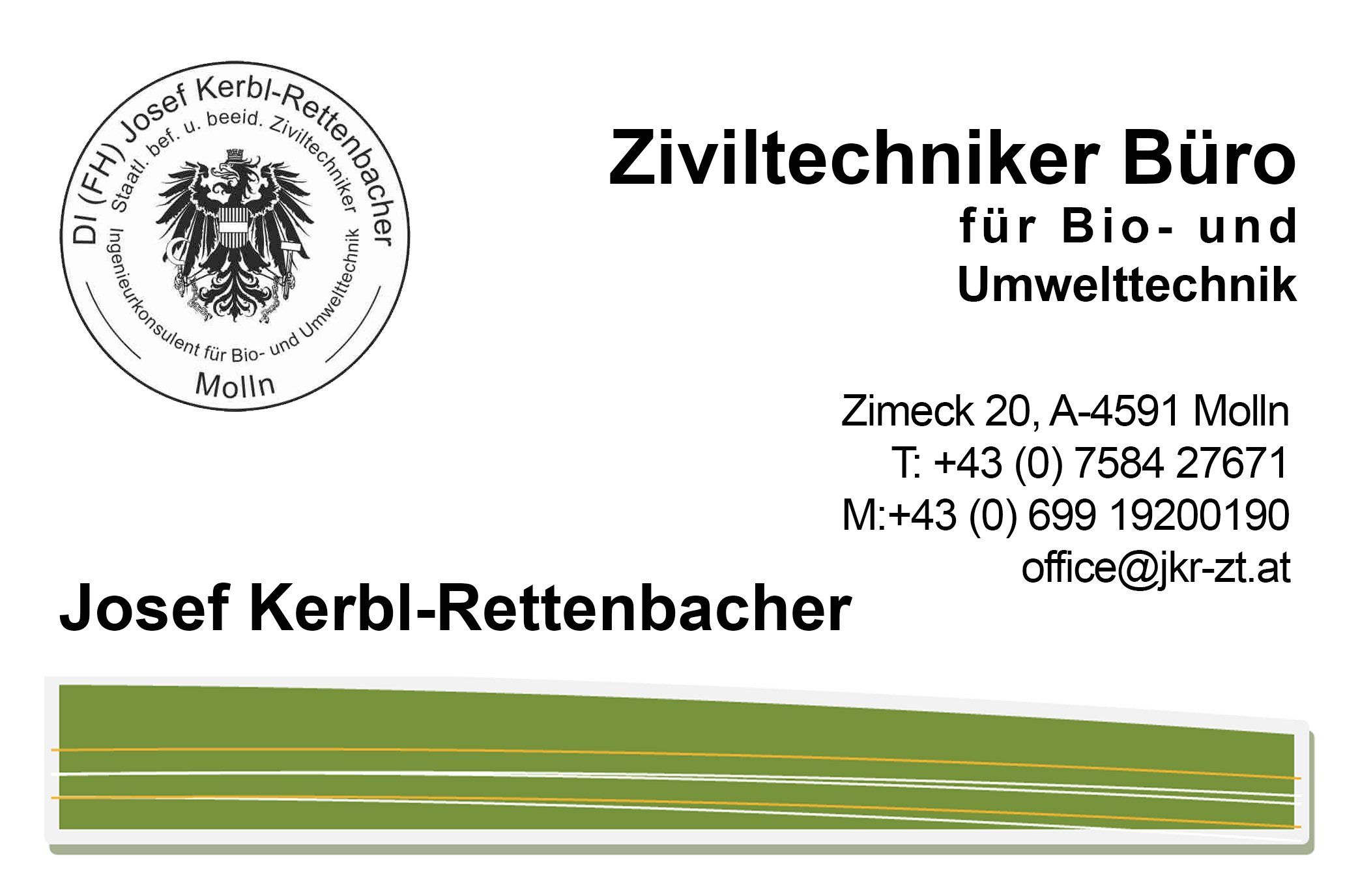 Visitenkarte Ziviltechniker Büro für Bio- und Umwelttechnik